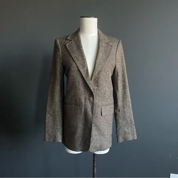 Banana Republic Brown Tweed Wool Blend Blazer Jacket Tailored Size 0 - Picture 1 of 9